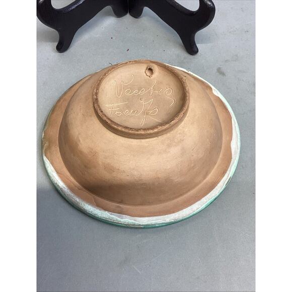 Handmade Green & Yellow Pottery Bowl - 2”Hx7”D - Picture 5 of 8